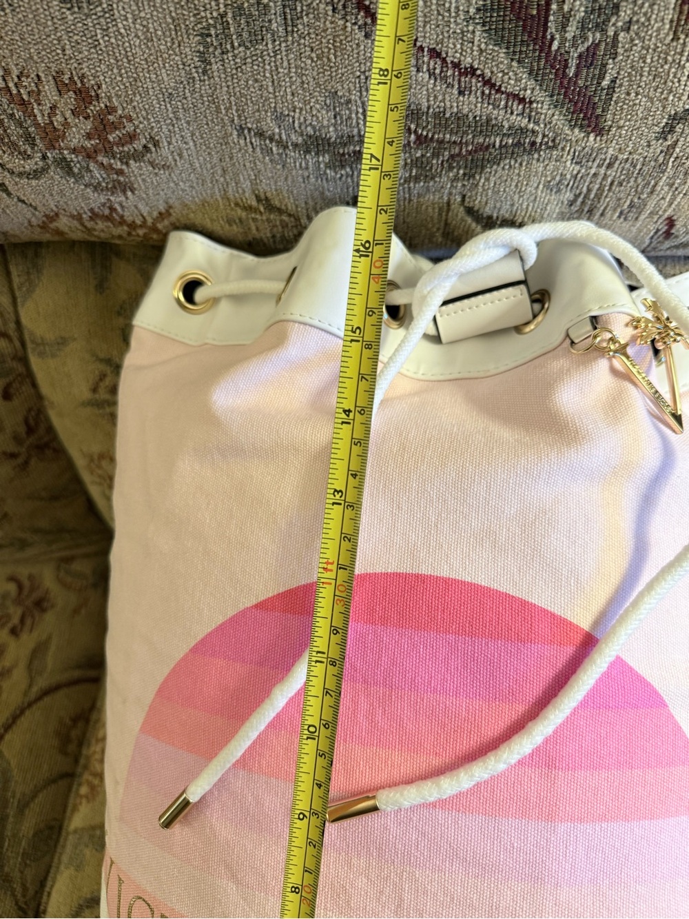 Victoria’s Secret Pink and White Striped Canvas Drawstring Backpack - Picture 2 of 8